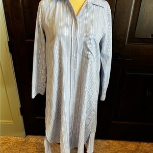 Zara Blue and White Midi Dress with Classic Collar